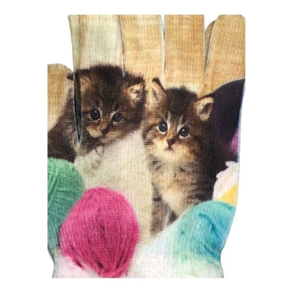 Dog puppy themed adorable Soft knit cuffed gloves one size new‎